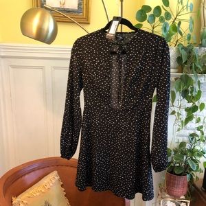 Nasty Gal Polka Dot Plunge Tea Dress Black White Size 4 *sold out* NWT